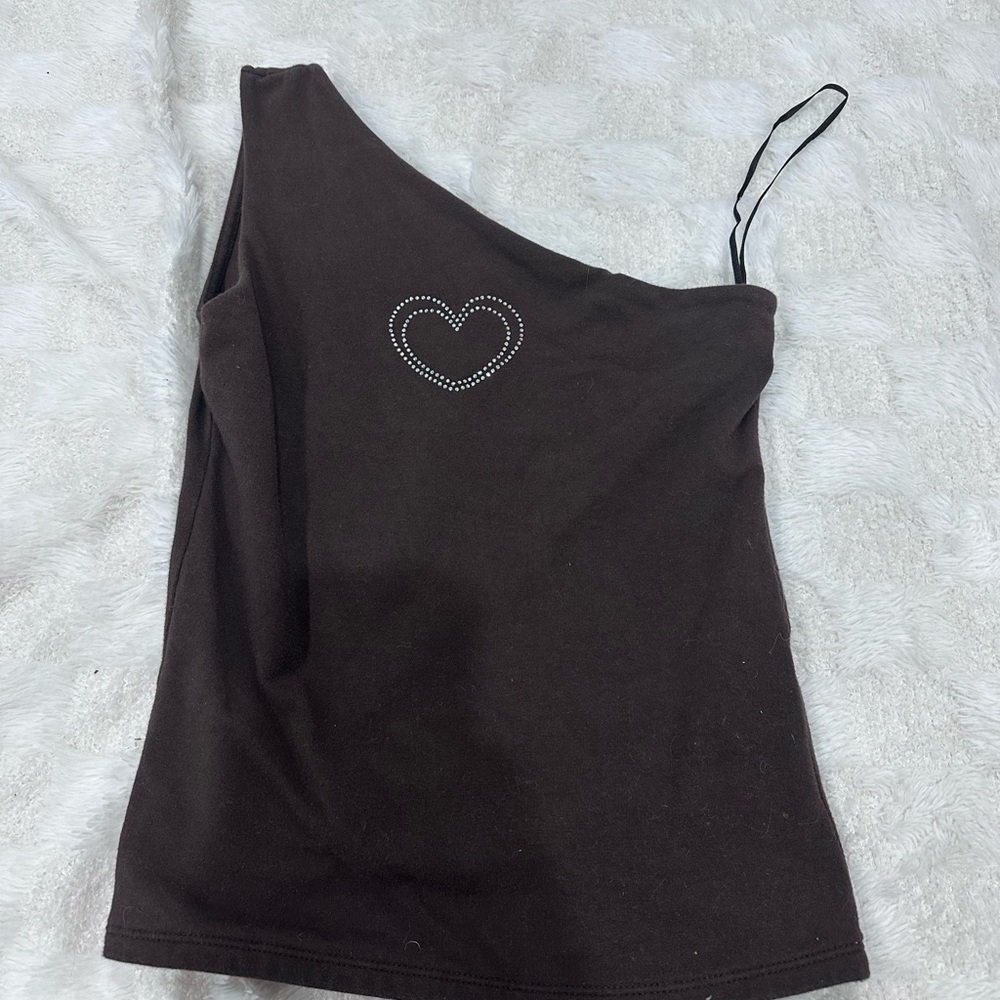 Hollister Dark Brown One-Shoulder Camisole with Heart Accent